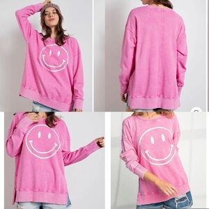 Easel Don't Forget to Smile Mineral Wash Sweatshirt in Bubble Gum